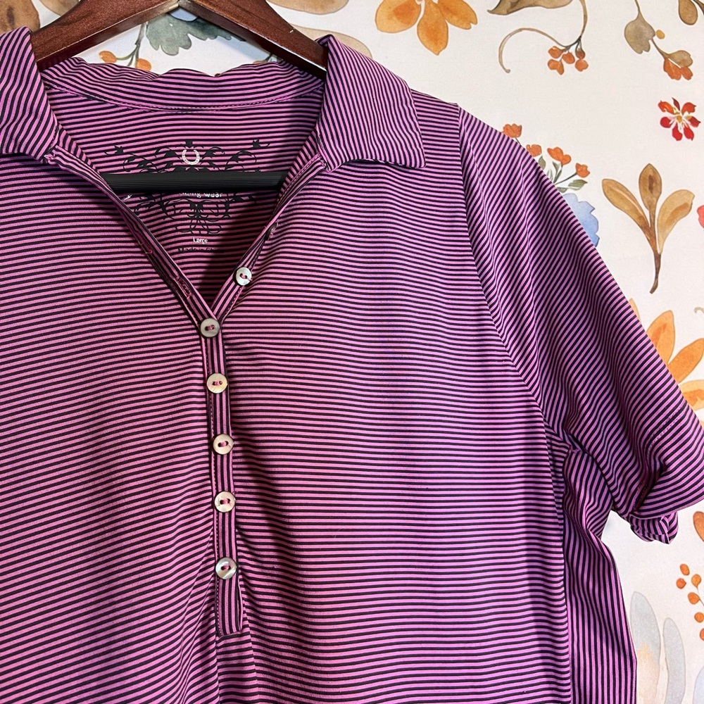 Irideon L Pink Black Stretch Side Pkt Comfy Spring Summer Horse Girl Polo Slim